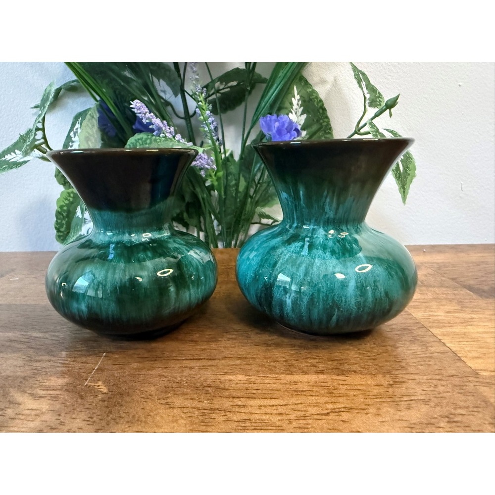 Blue Mountain Pottery Green Drip Glaze Vase Pair – Canadian MCM Pottery